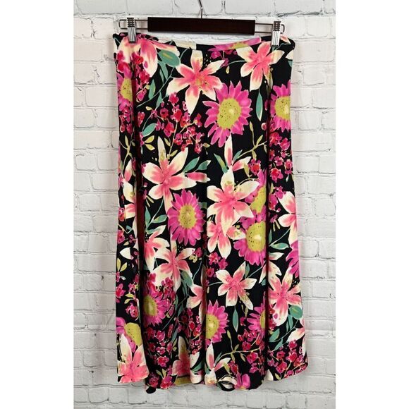 NAPA VALLEY black floral linen rayon blouse A-line beaded skirt suit 12-14 - Picture 6 of 10